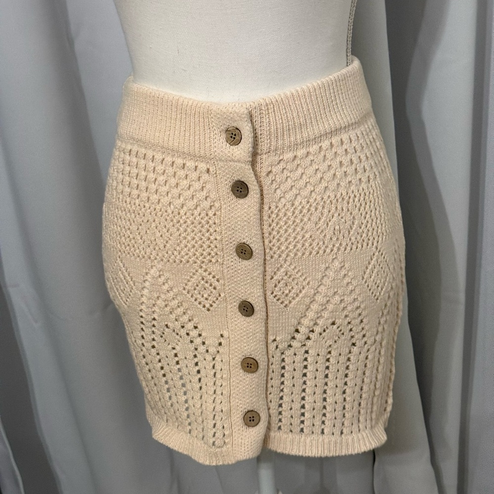 Free People Beige Button-Front Mini Skirt